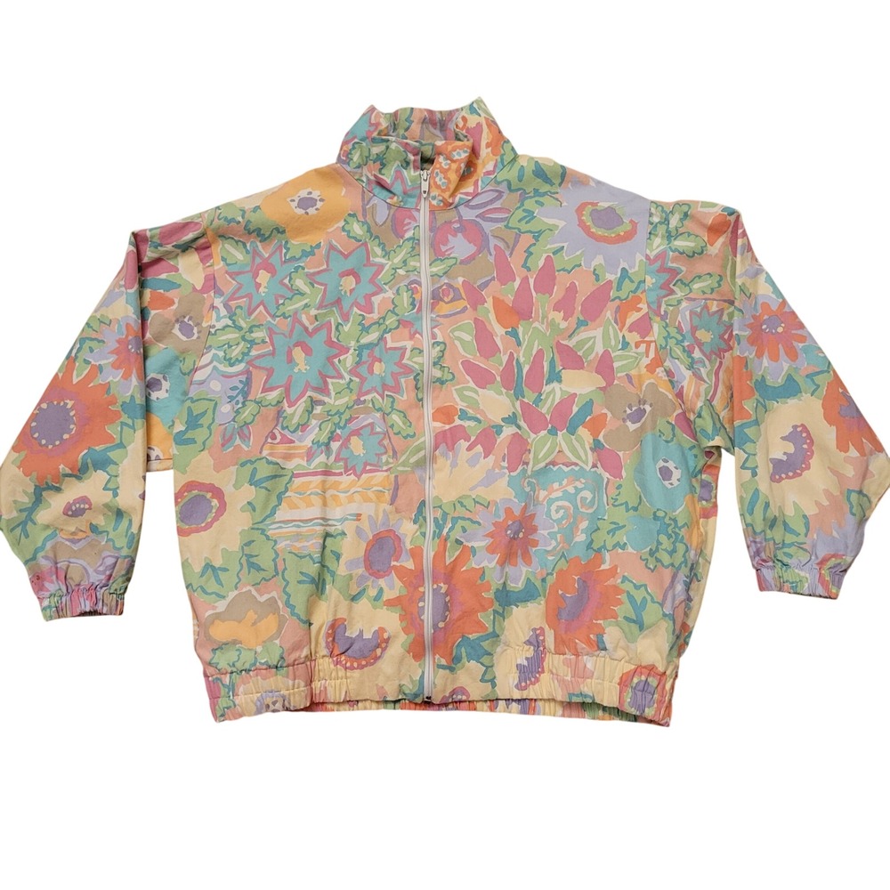 Southern Stitches L Jacket Cottage 80s Floral Vintage 80s Bomber Coastal Granny